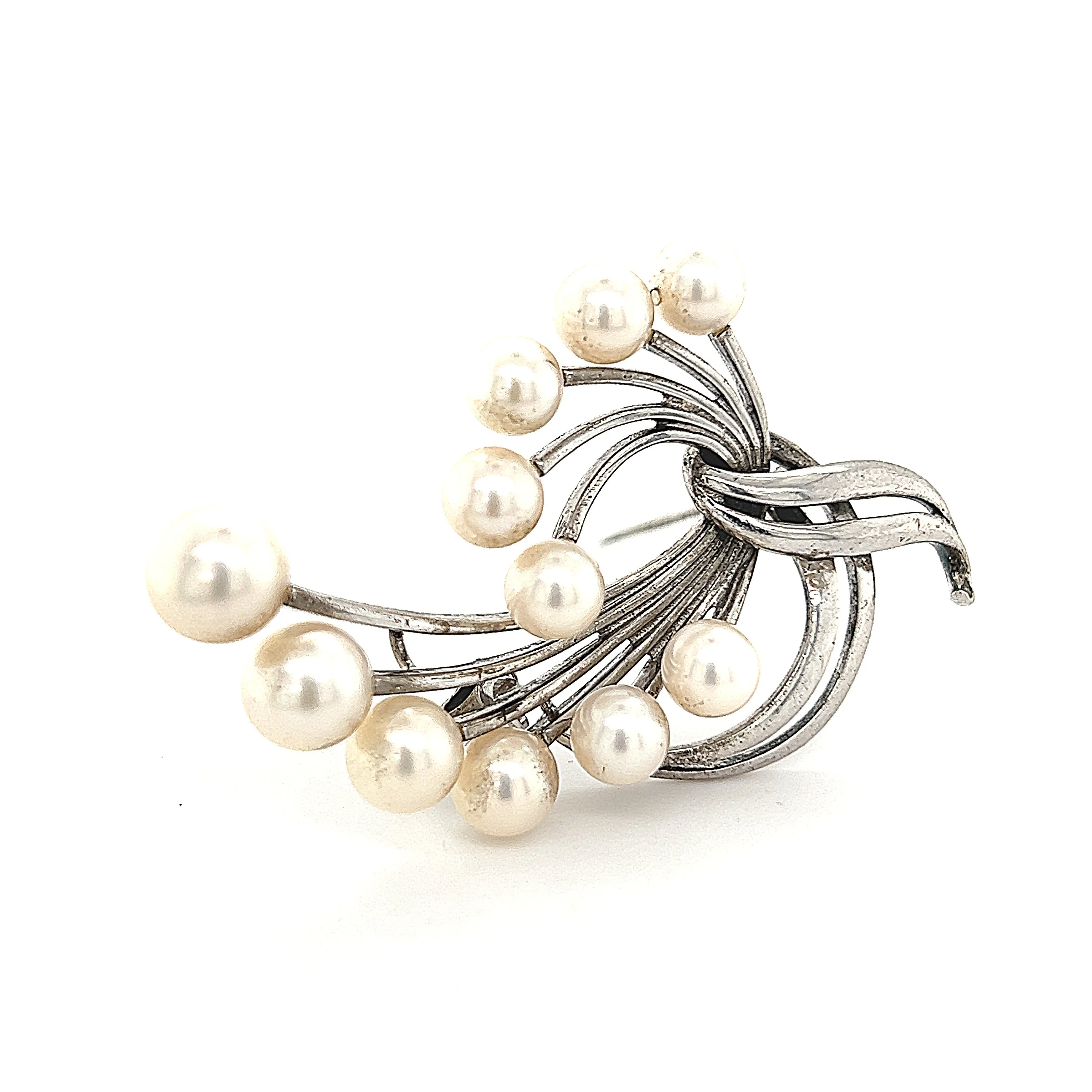 Mikimoto Estate Akoya Pearl Brooch Sterling Silver 6.6 mm 10.3g M243