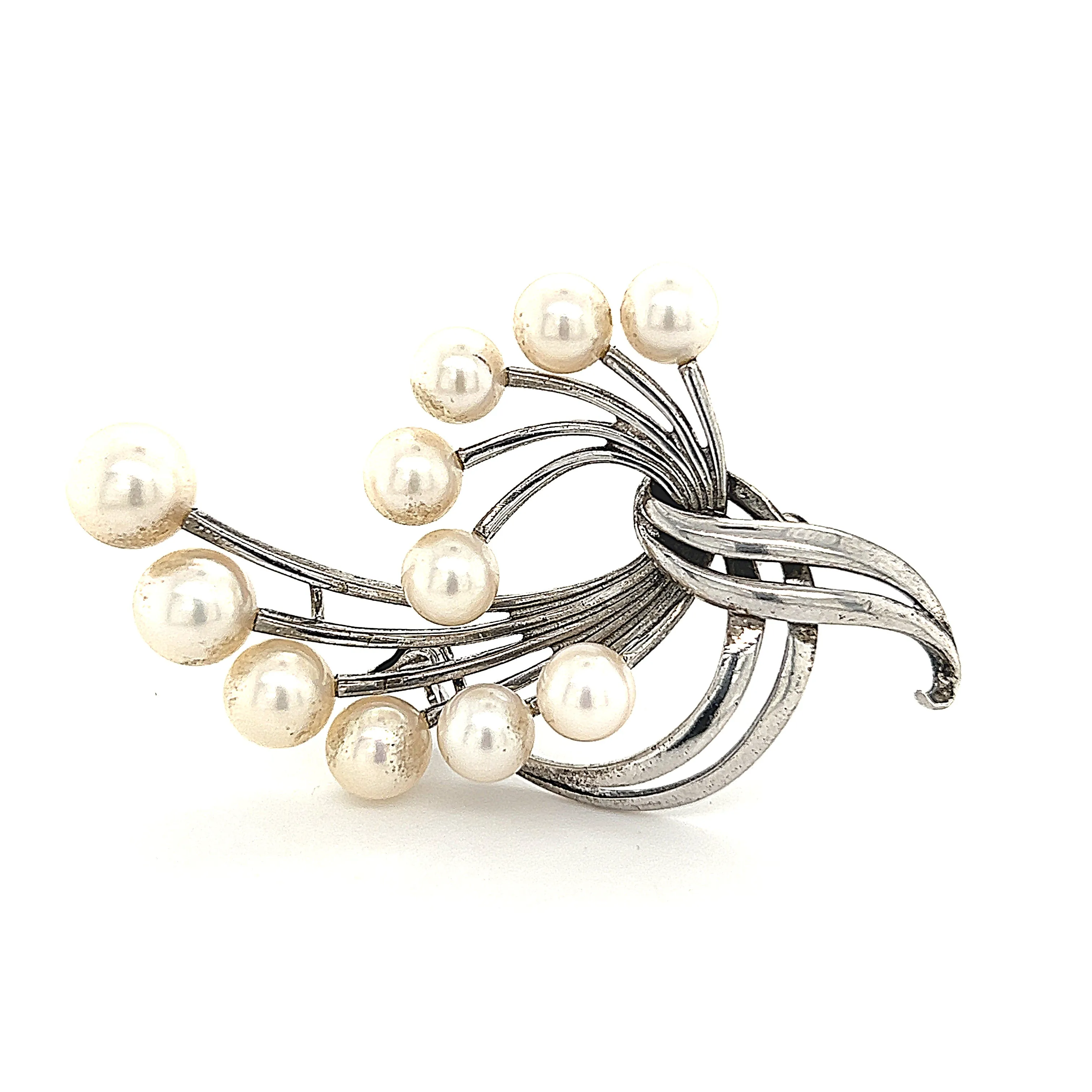 Mikimoto Estate Akoya Pearl Brooch Sterling Silver 6.6 mm 10.3g M243