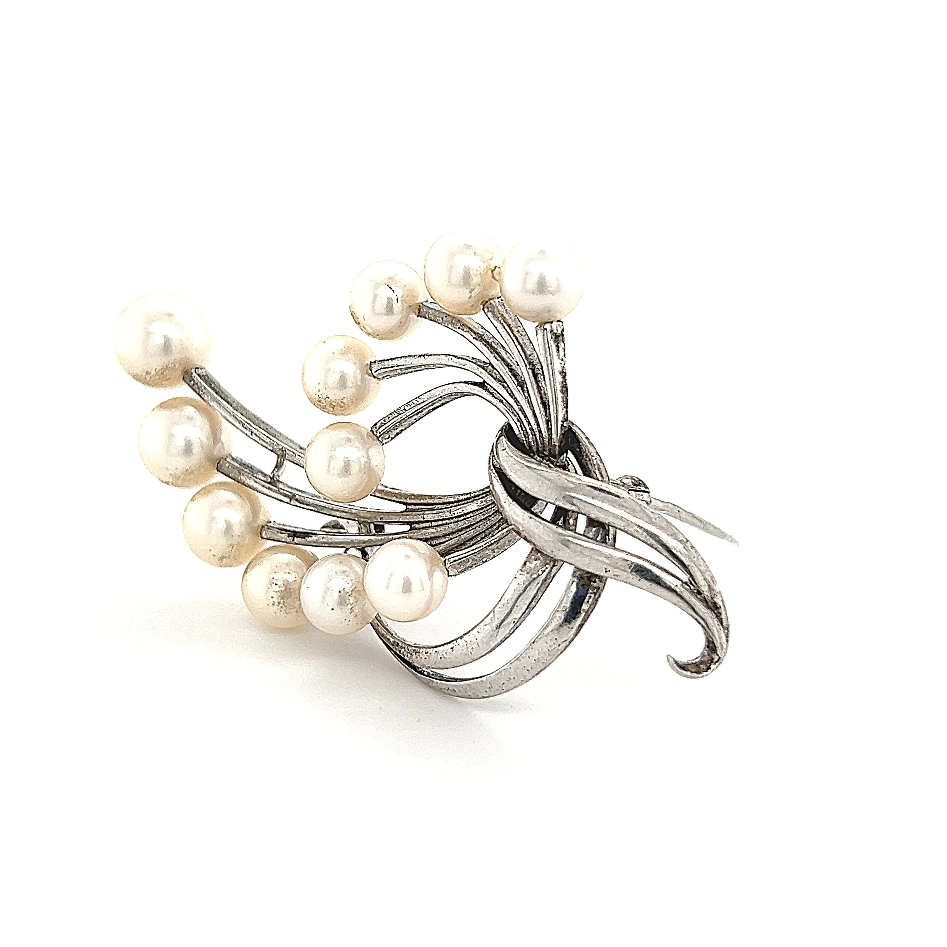 Mikimoto Estate Akoya Pearl Brooch Sterling Silver 6.6 mm 10.3g M243