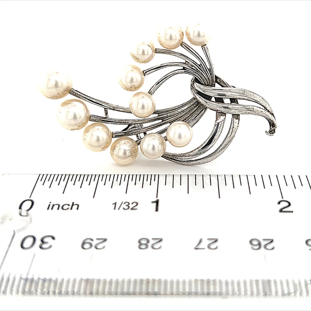 Mikimoto Estate Akoya Pearl Brooch Sterling Silver 6.6 mm 10.3g M243