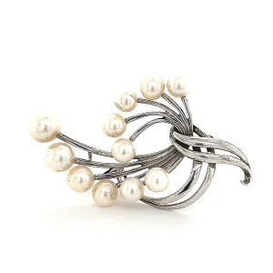 Mikimoto Estate Akoya Pearl Brooch Sterling Silver 6.6 mm 10.3g M243