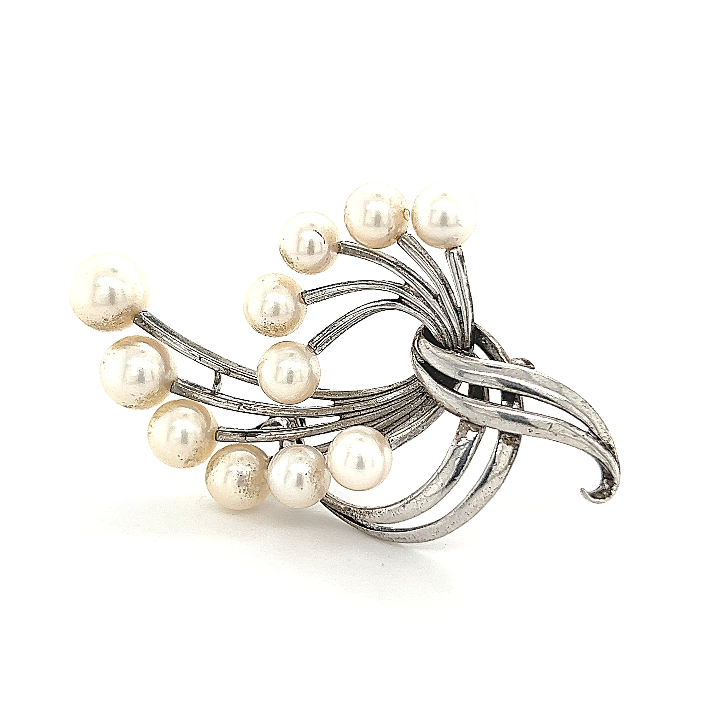 Mikimoto Estate Akoya Pearl Brooch Sterling Silver 6.6 mm 10.3g M243