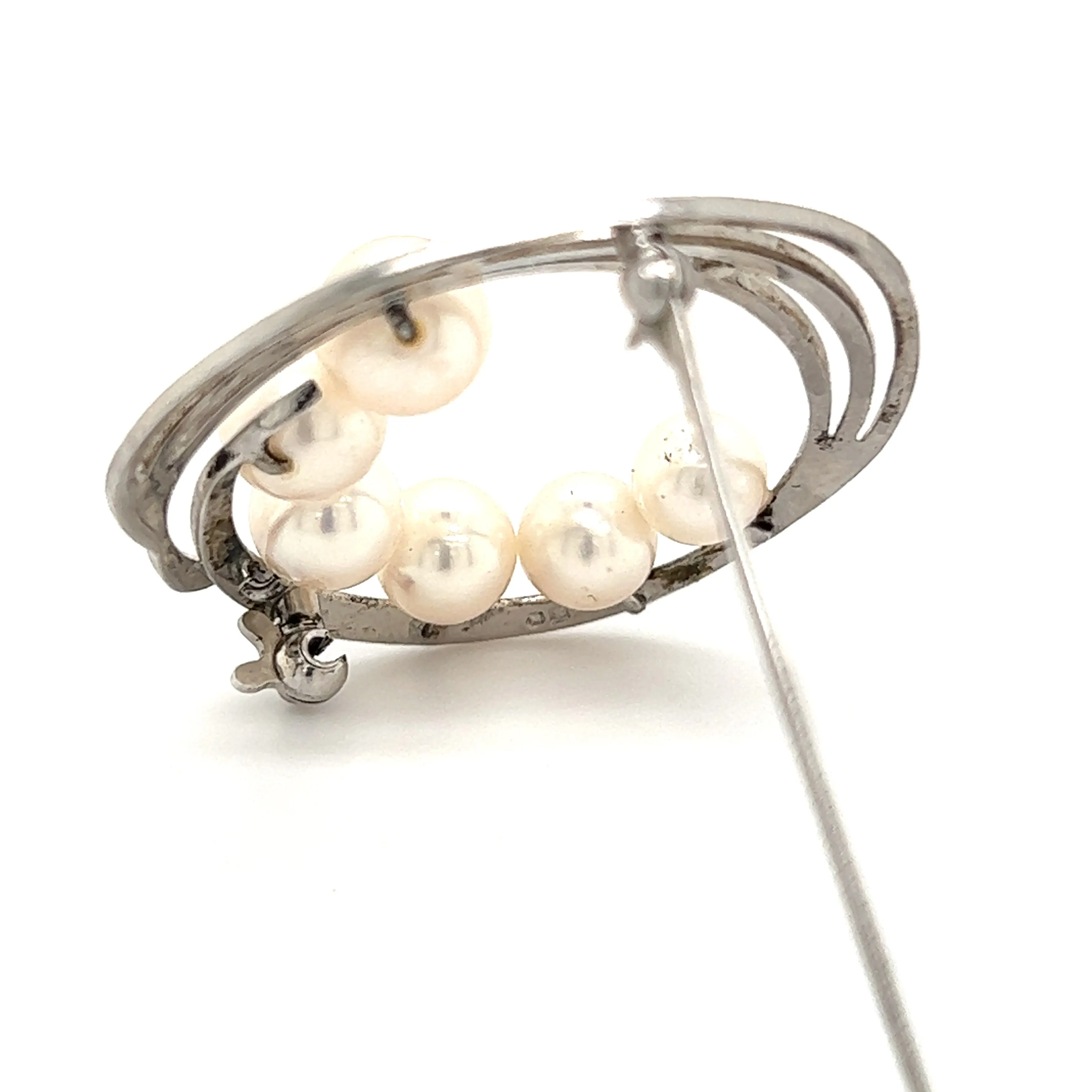Mikimoto Estate Akoya Pearl Circle Brooch Sterling Silver 7.5 mm M264