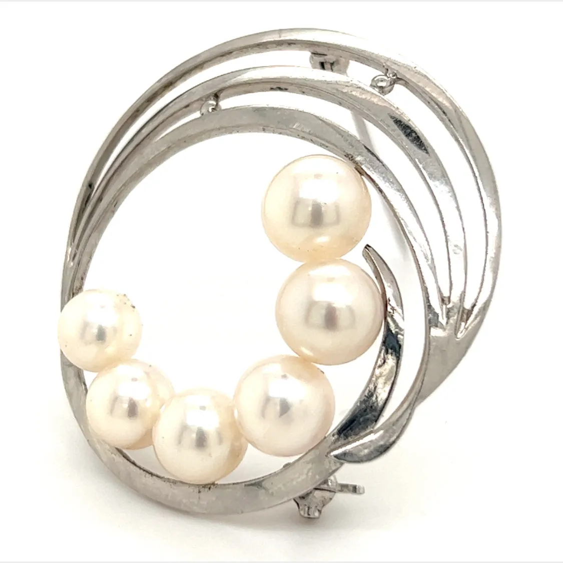 Mikimoto Estate Akoya Pearl Circle Brooch Sterling Silver 7.5 mm M264
