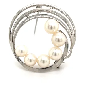Mikimoto Estate Akoya Pearl Circle Brooch Sterling Silver 7.5 mm M264