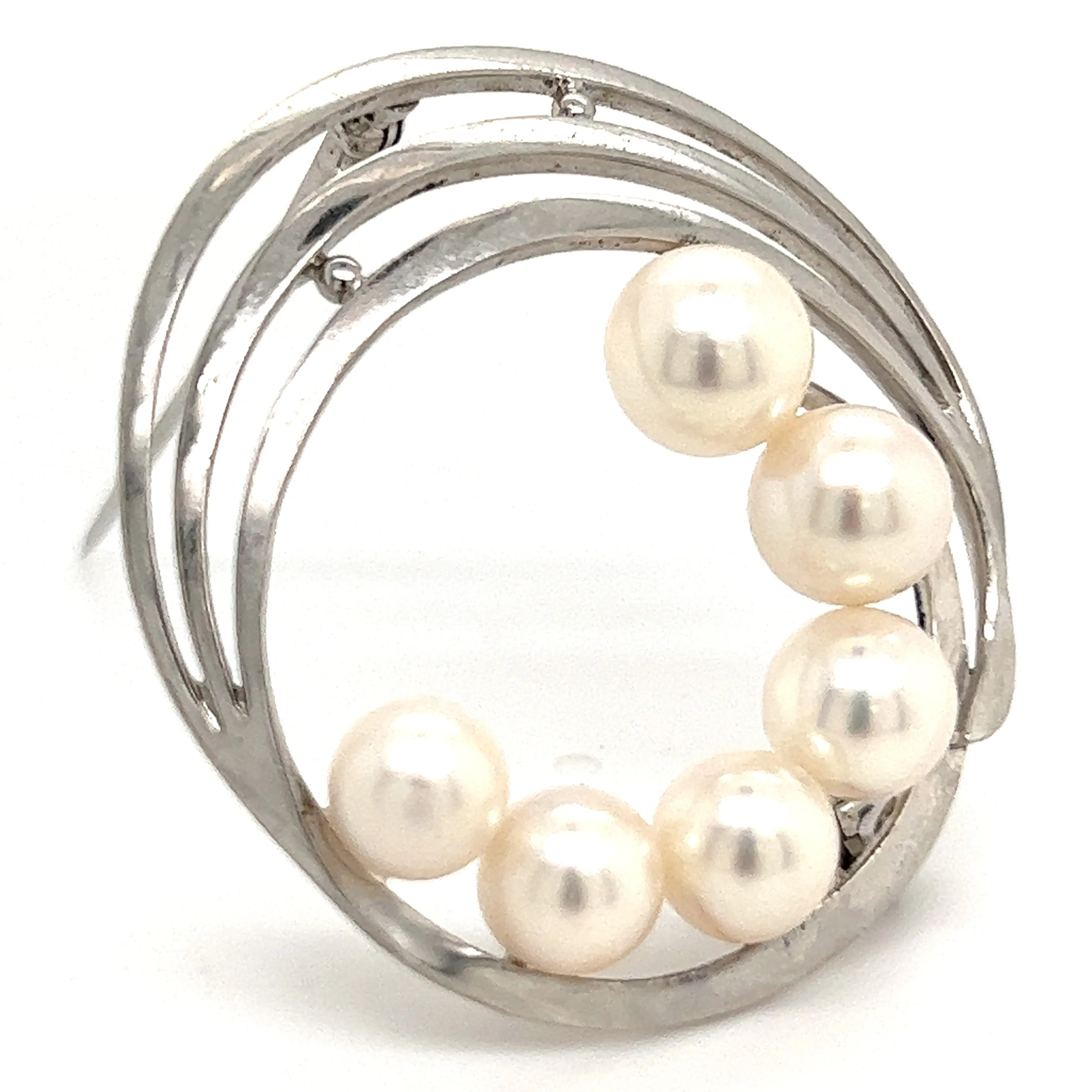 Mikimoto Estate Akoya Pearl Circle Brooch Sterling Silver 7.5 mm M264