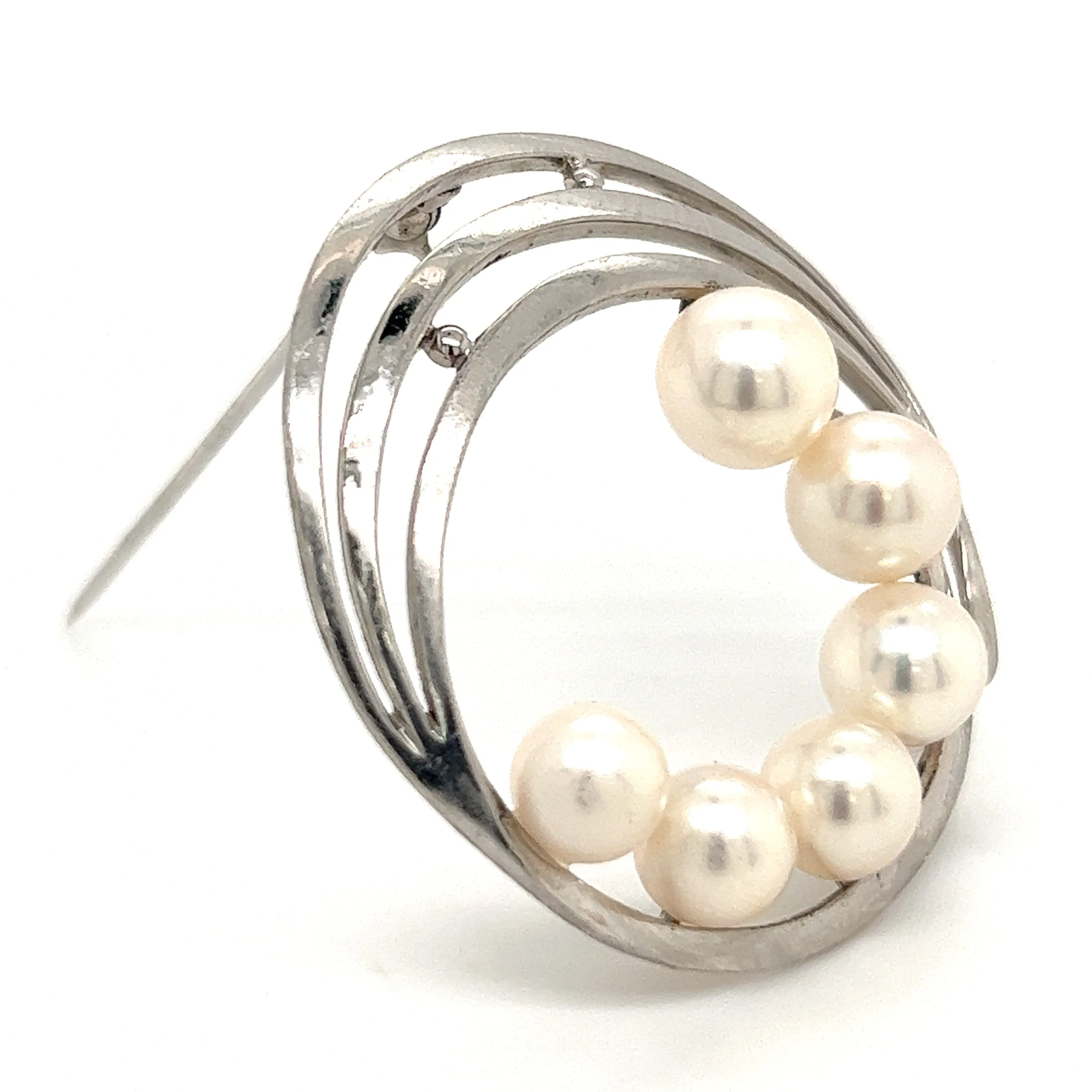 Mikimoto Estate Akoya Pearl Circle Brooch Sterling Silver 7.5 mm M264