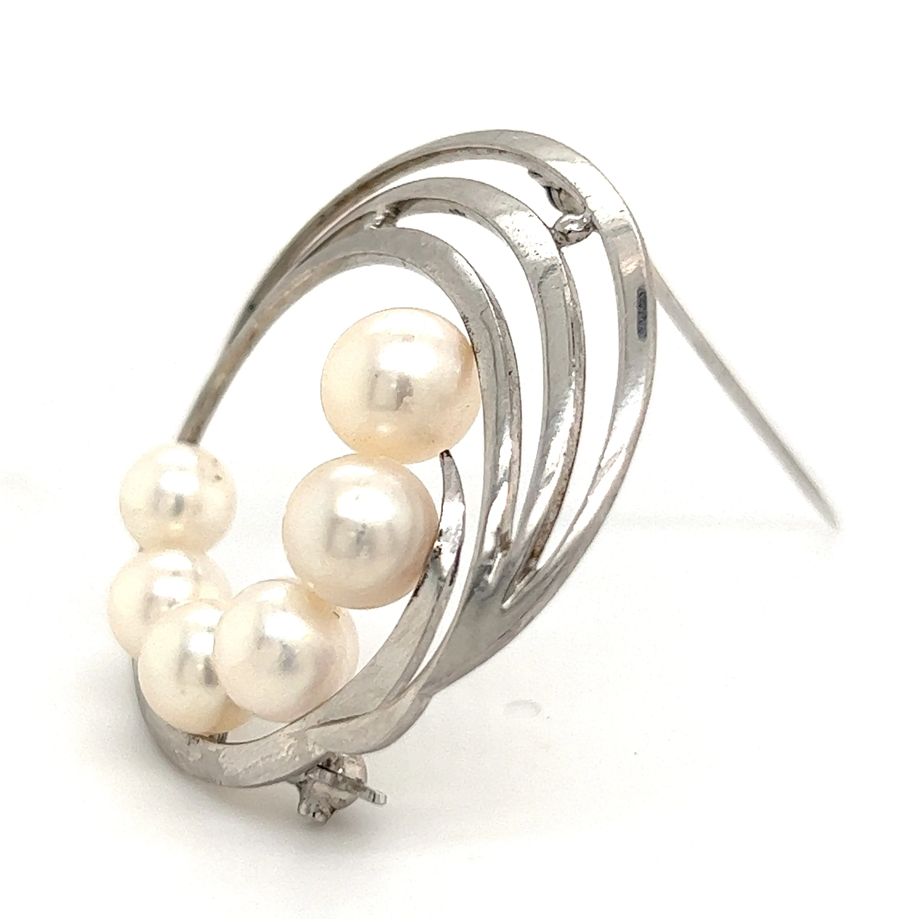 Mikimoto Estate Akoya Pearl Circle Brooch Sterling Silver 7.5 mm M264