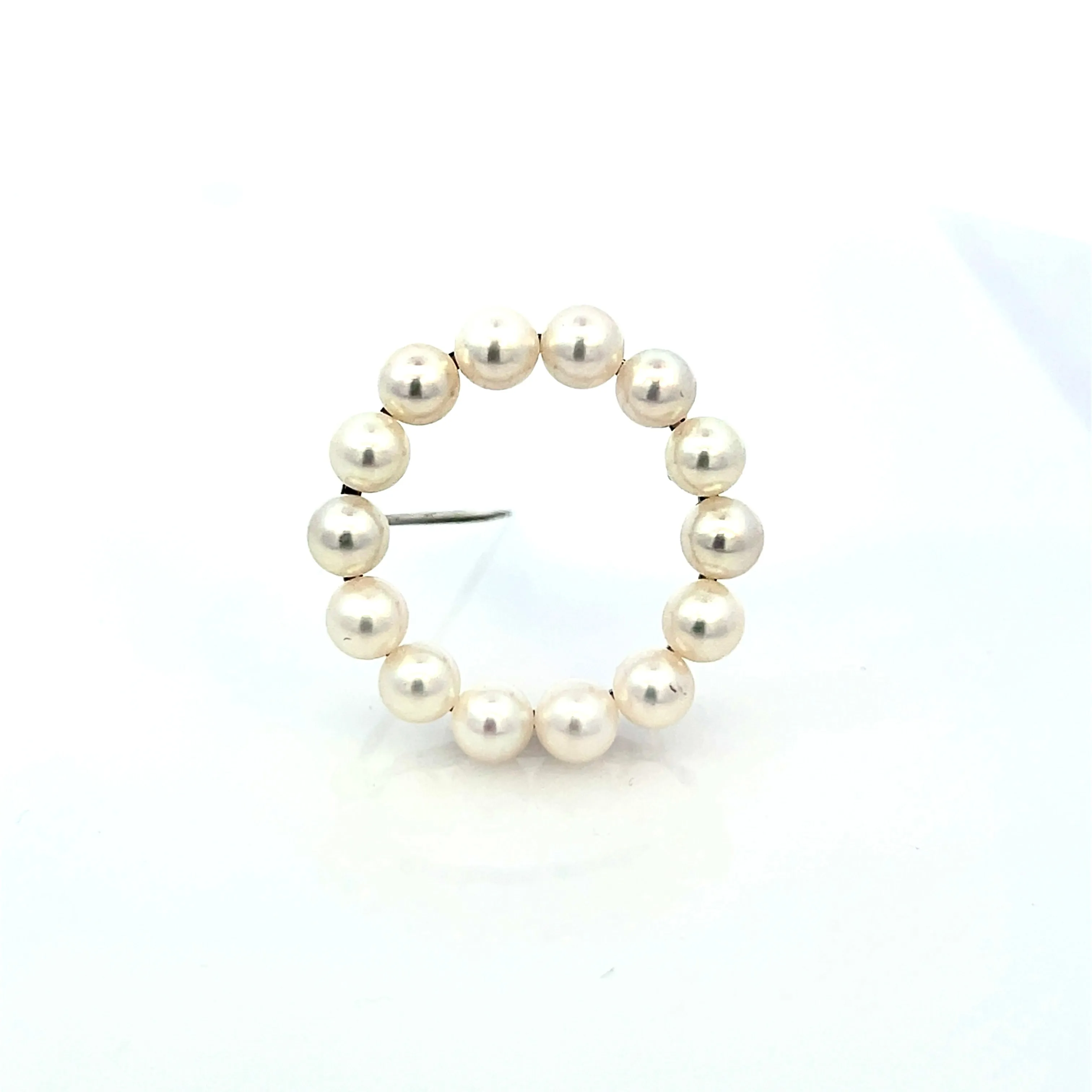 Mikimoto Estate Akoya Pearl Circle Wreath Brooch Pin Sterling Silver M426