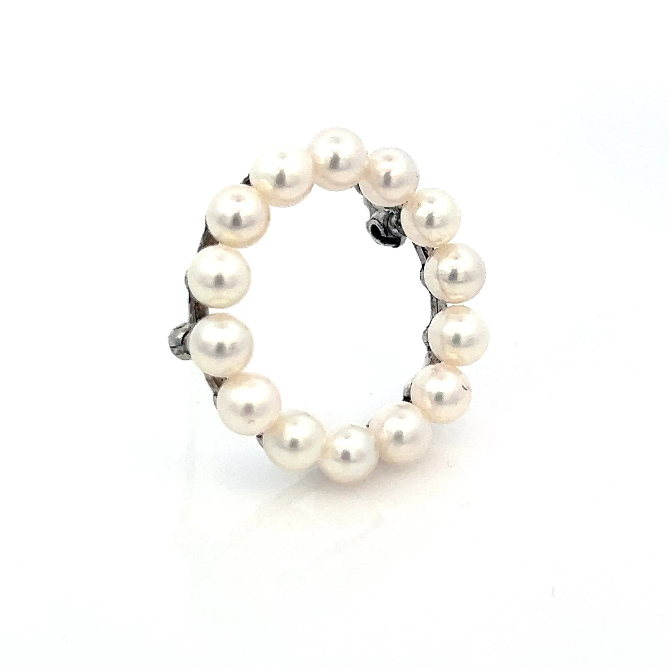 Mikimoto Estate Akoya Pearl Circle Wreath Brooch Pin Sterling Silver M426