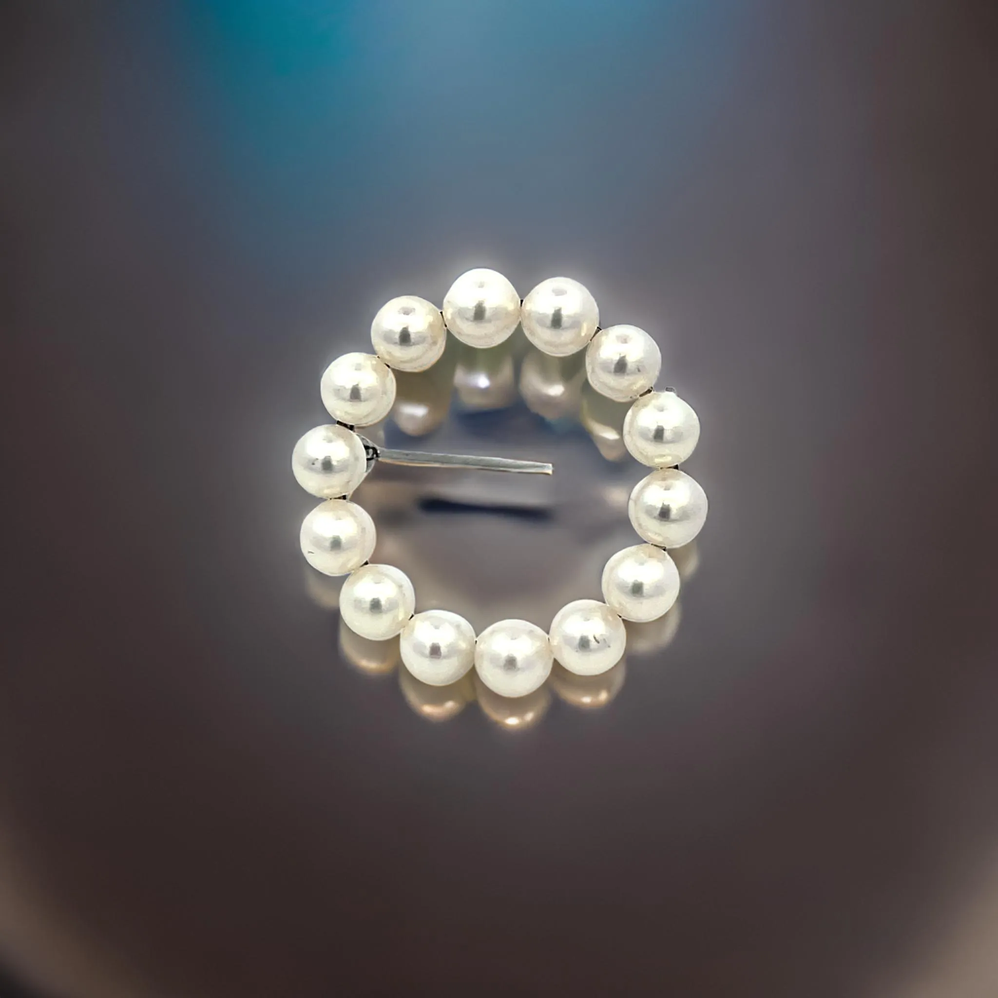 Mikimoto Estate Akoya Pearl Circle Wreath Brooch Pin Sterling Silver M426