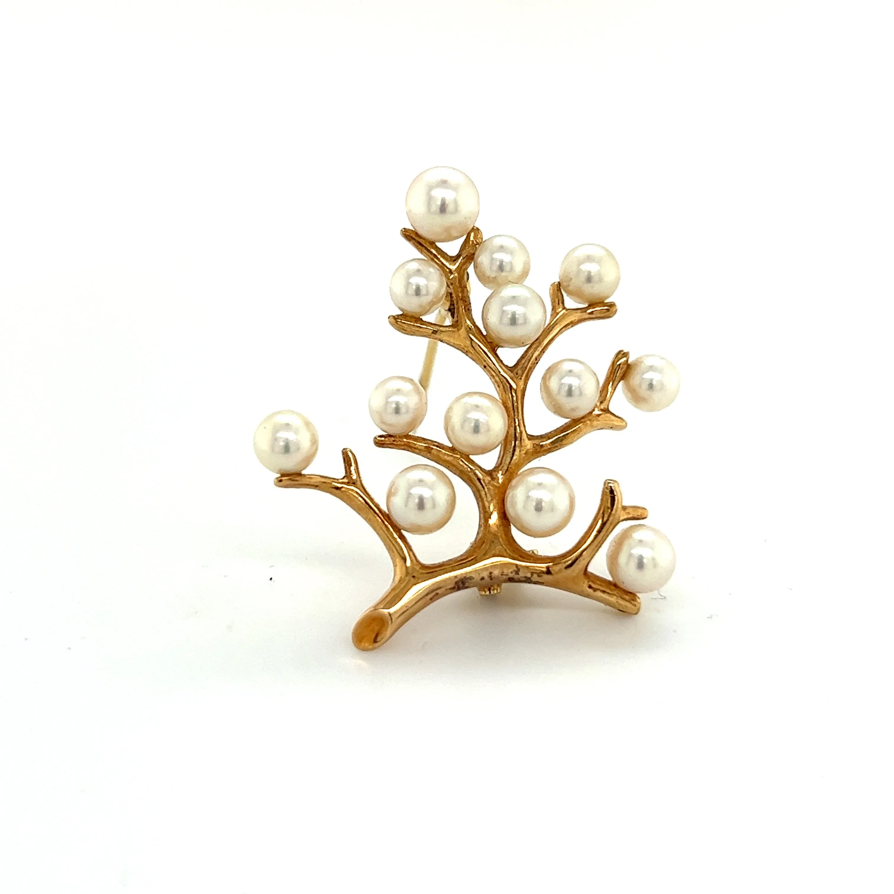 Mikimoto Estate Akoya Pearl Tree of Life Brooch 14k Gold M310