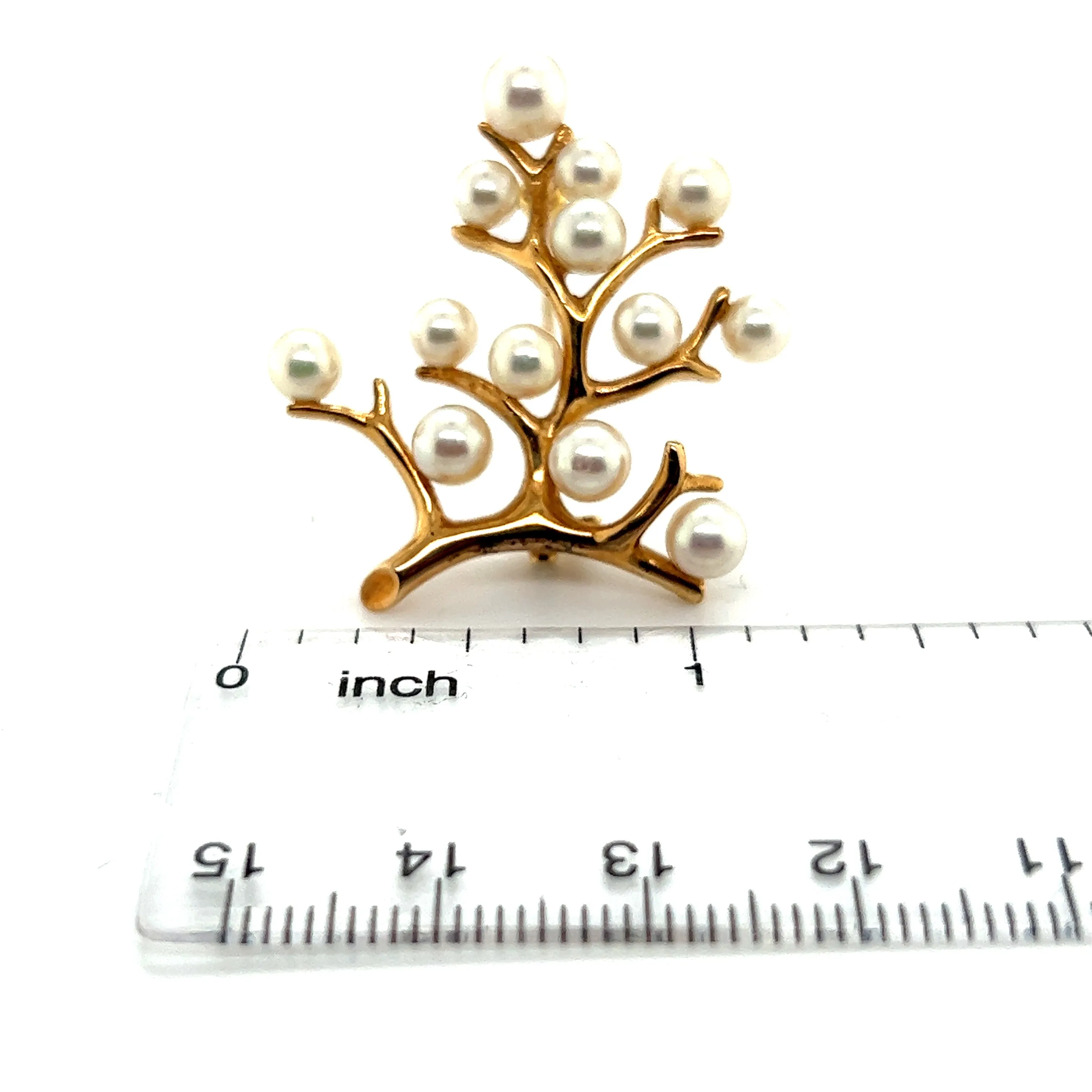Mikimoto Estate Akoya Pearl Tree of Life Brooch 14k Gold M310