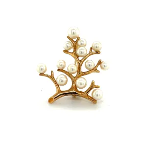 Mikimoto Estate Akoya Pearl Tree of Life Brooch 14k Gold M310