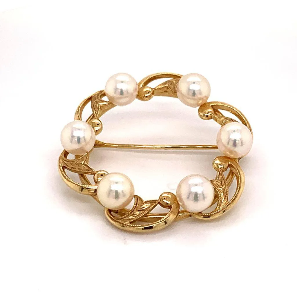 Mikimoto Estate Brooch Pin With Pearls 14k Gold 7.83 Grams 6.07 mm M129