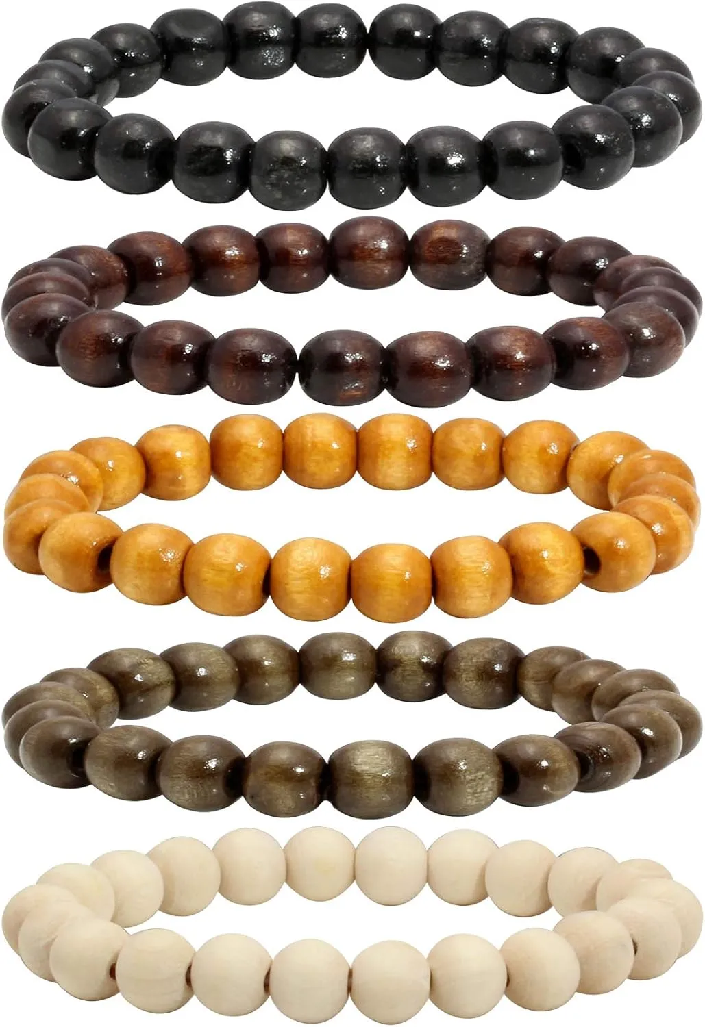 MILAKOO 5 Pcs Wooden Beaded Bracelet Bangle for Men and Women Elastic