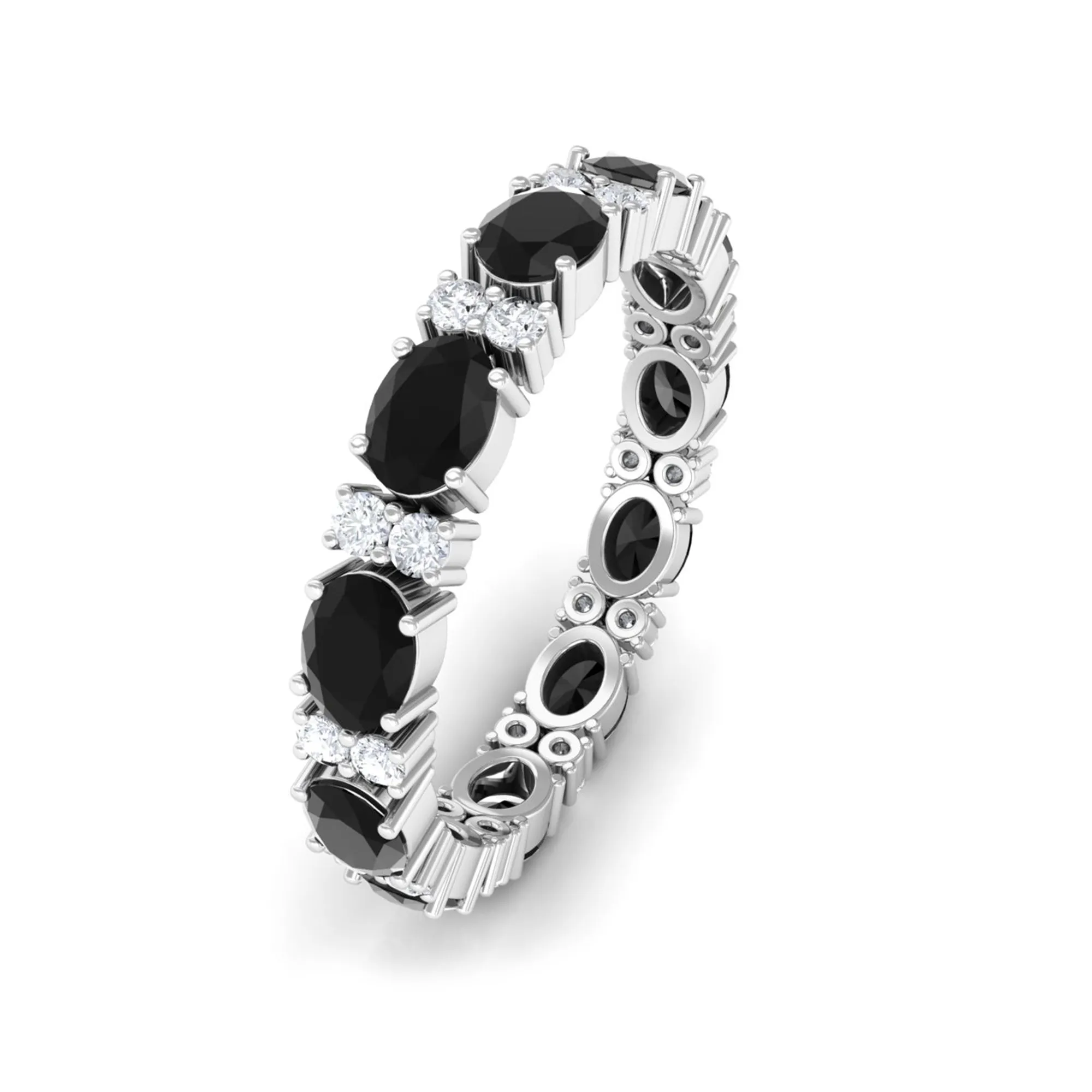 Minimal Black Onyx and Diamond Eternity Band Ring