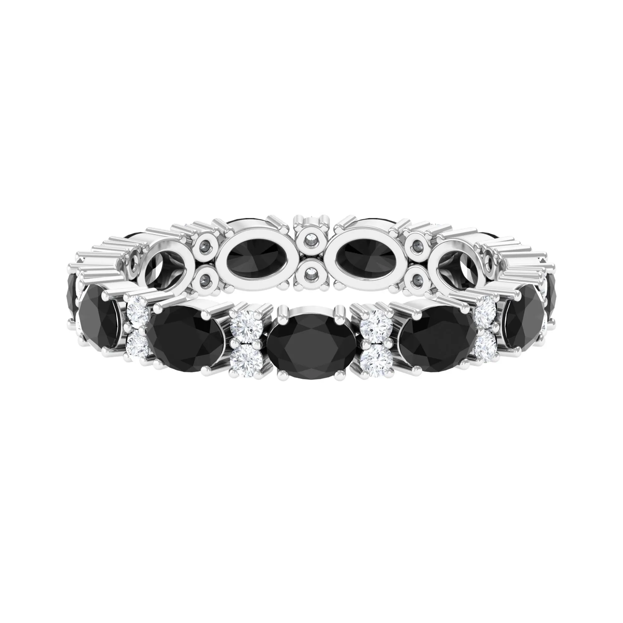 Minimal Black Onyx and Diamond Eternity Band Ring