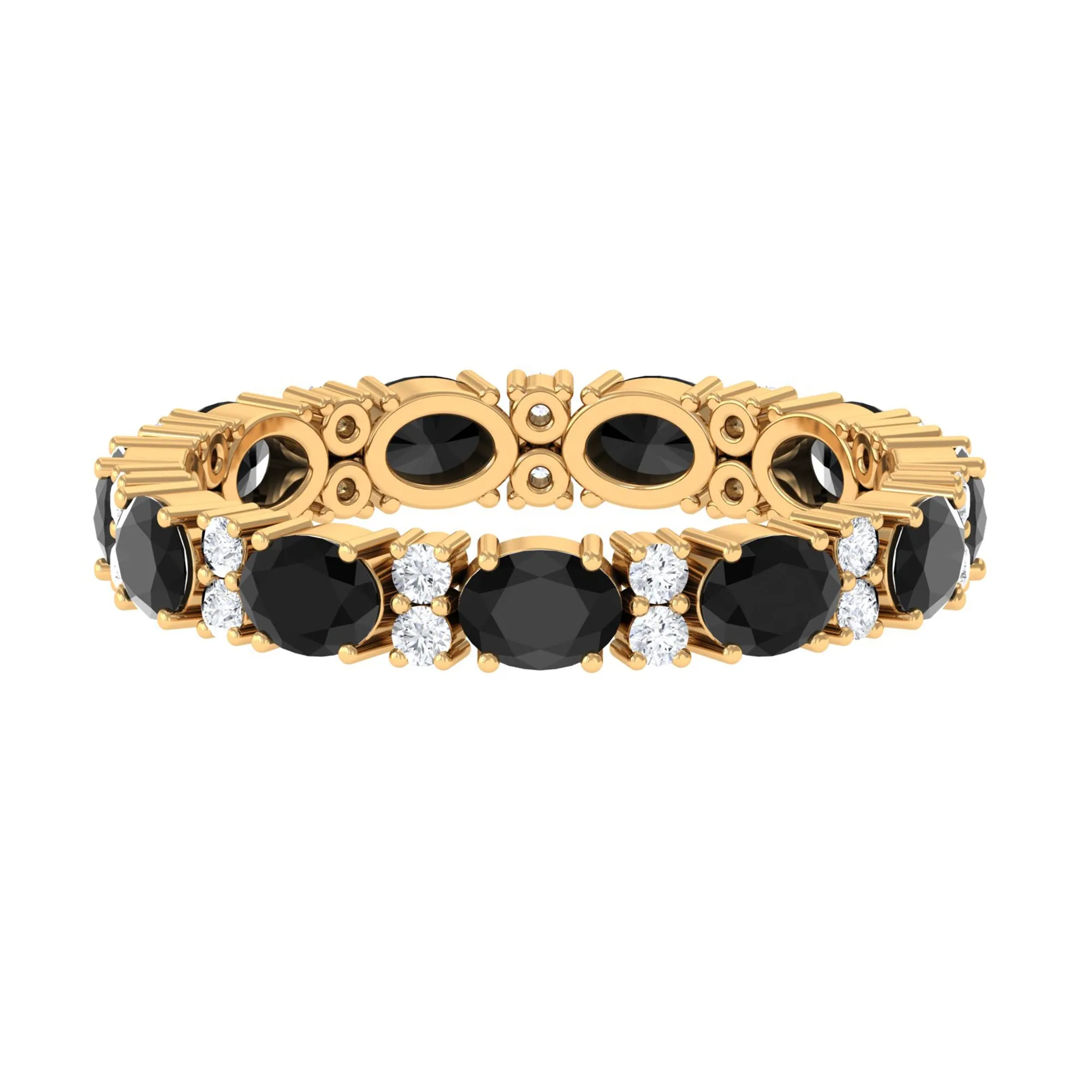 Minimal Black Onyx and Diamond Eternity Band Ring