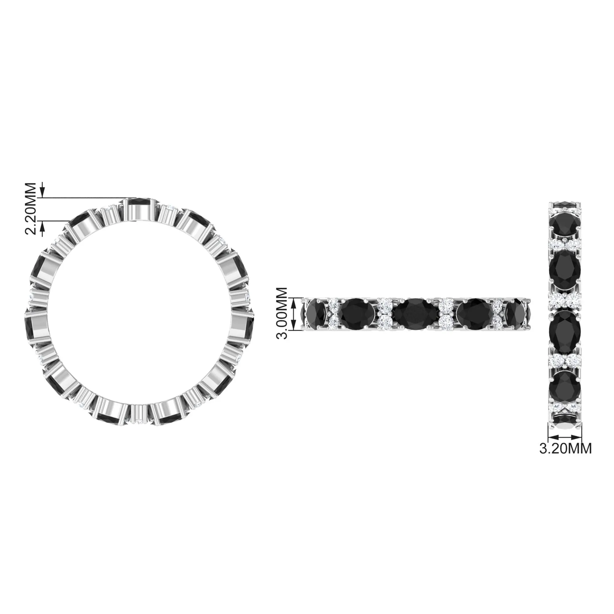 Minimal Black Onyx and Diamond Eternity Band Ring