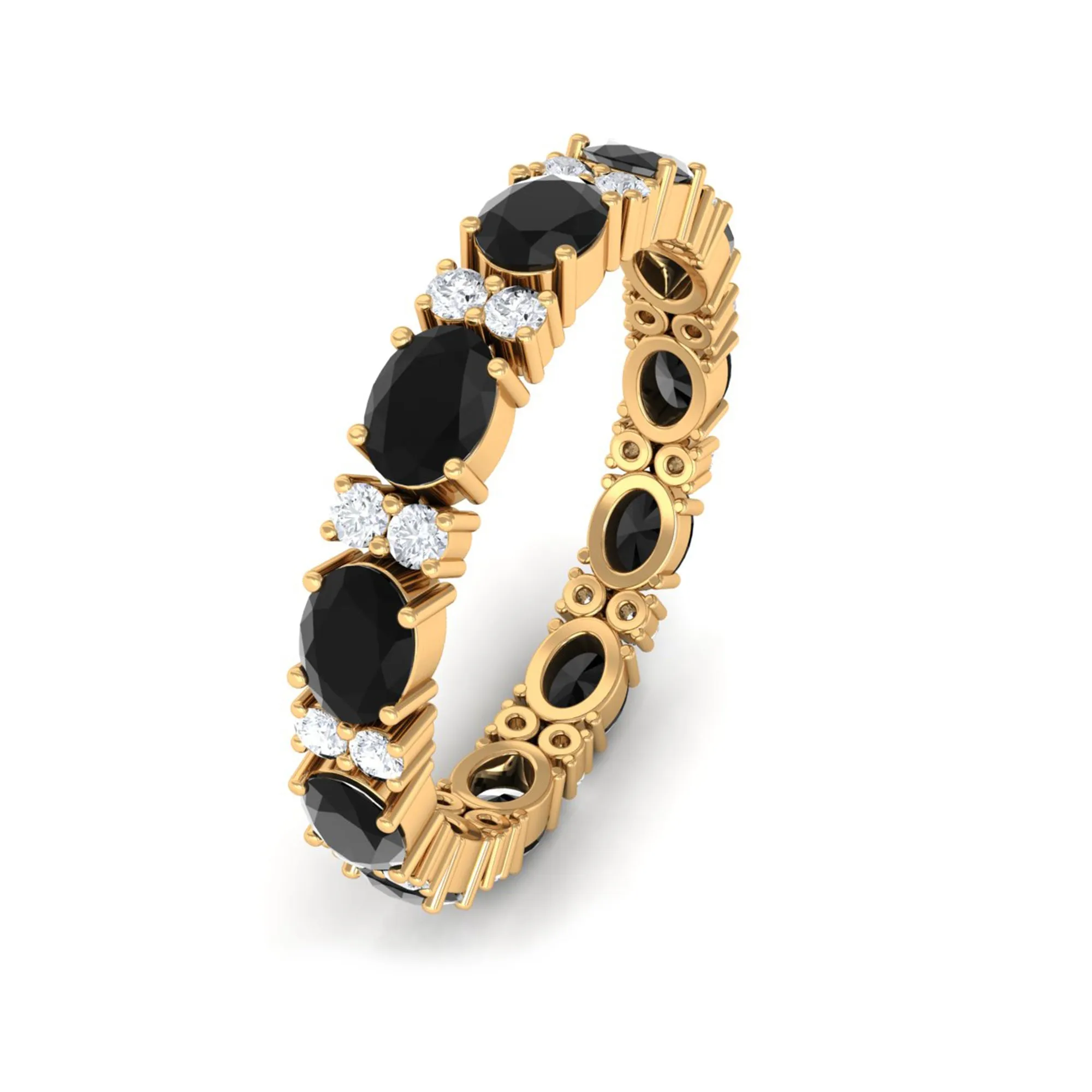 Minimal Black Onyx and Diamond Eternity Band Ring