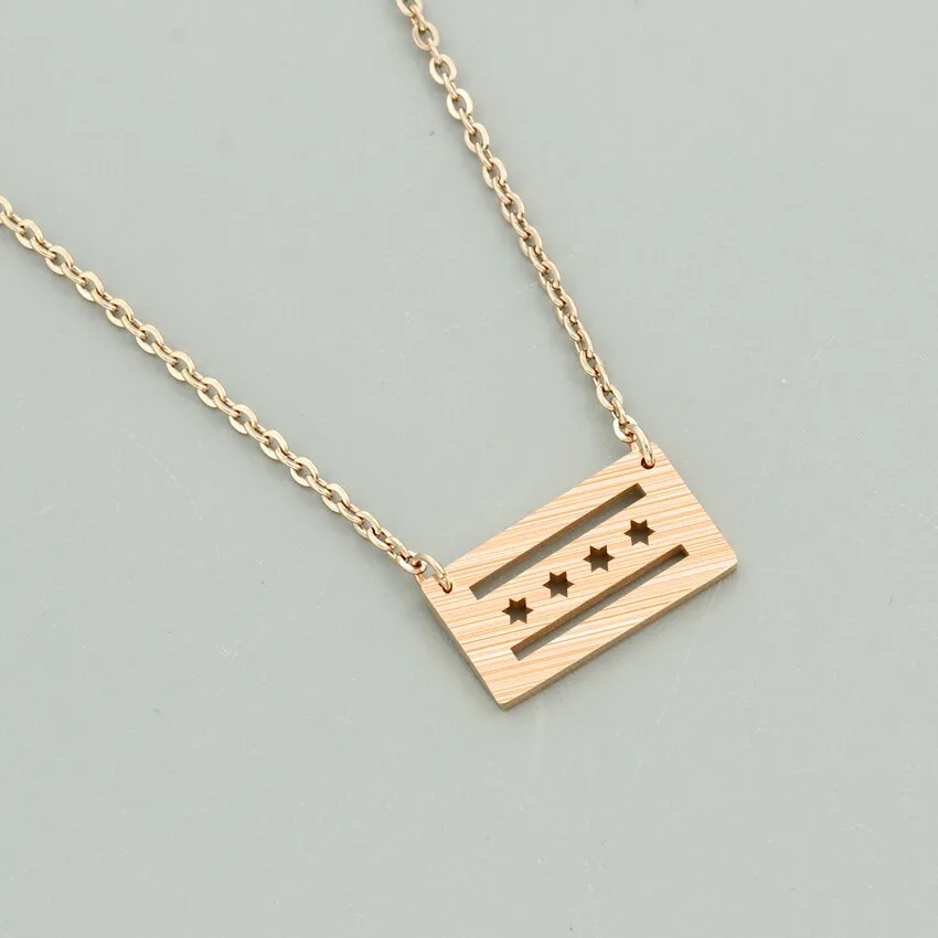 Minimalistic Chicago Flag Pendant Necklace Tattoo