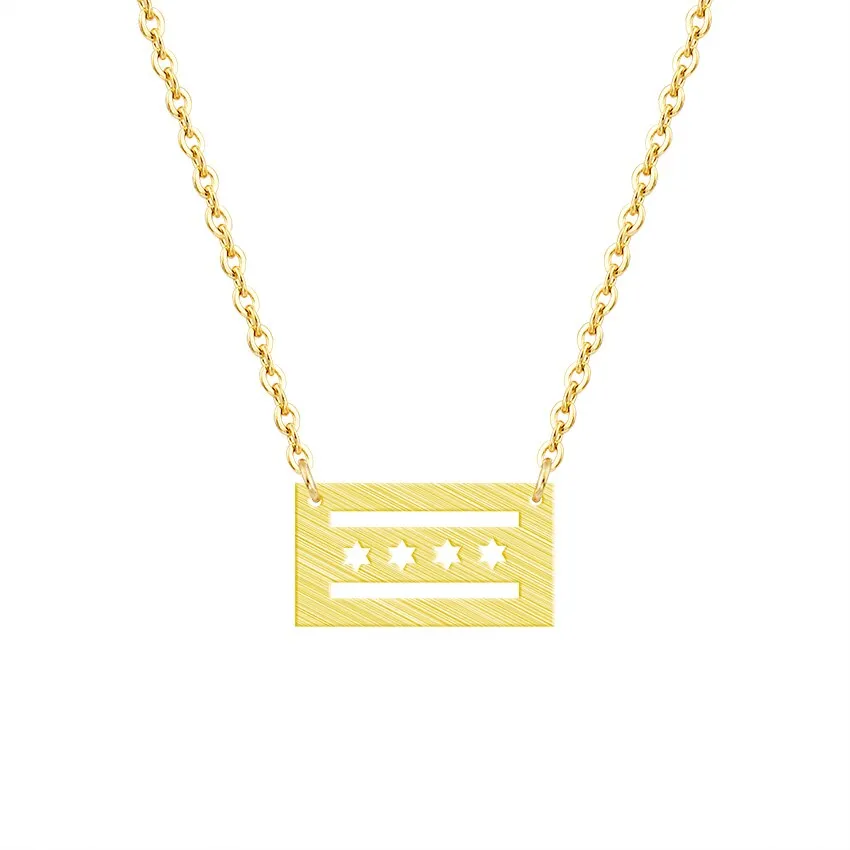 Minimalistic Chicago Flag Pendant Necklace Tattoo