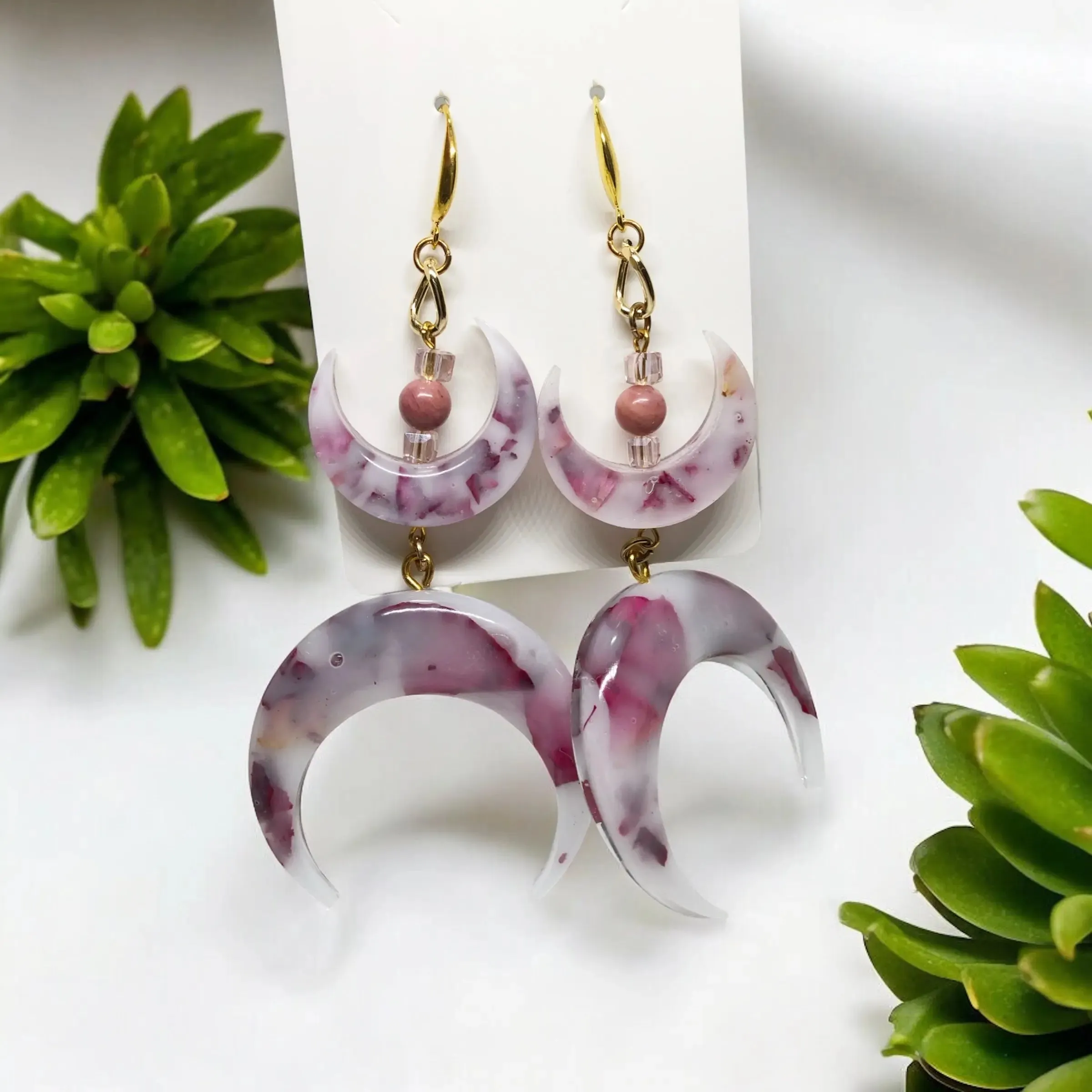 Moon Rose milk Bohemian Earrings