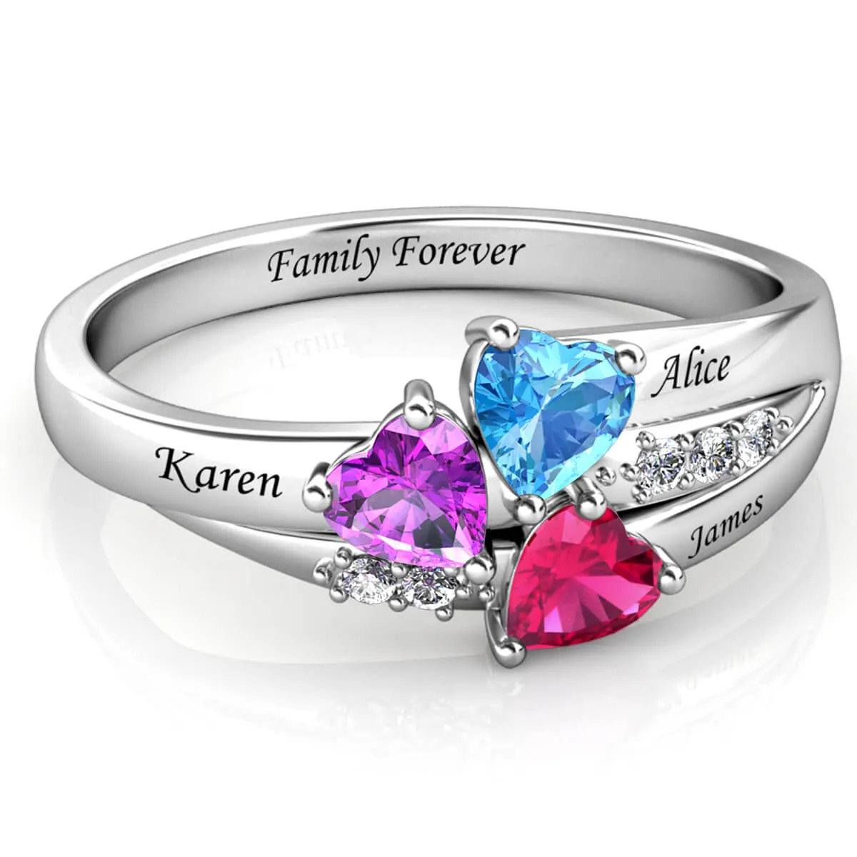 Mum's Personalised Ring, Birthstone Ring with Name, Engraved Ring