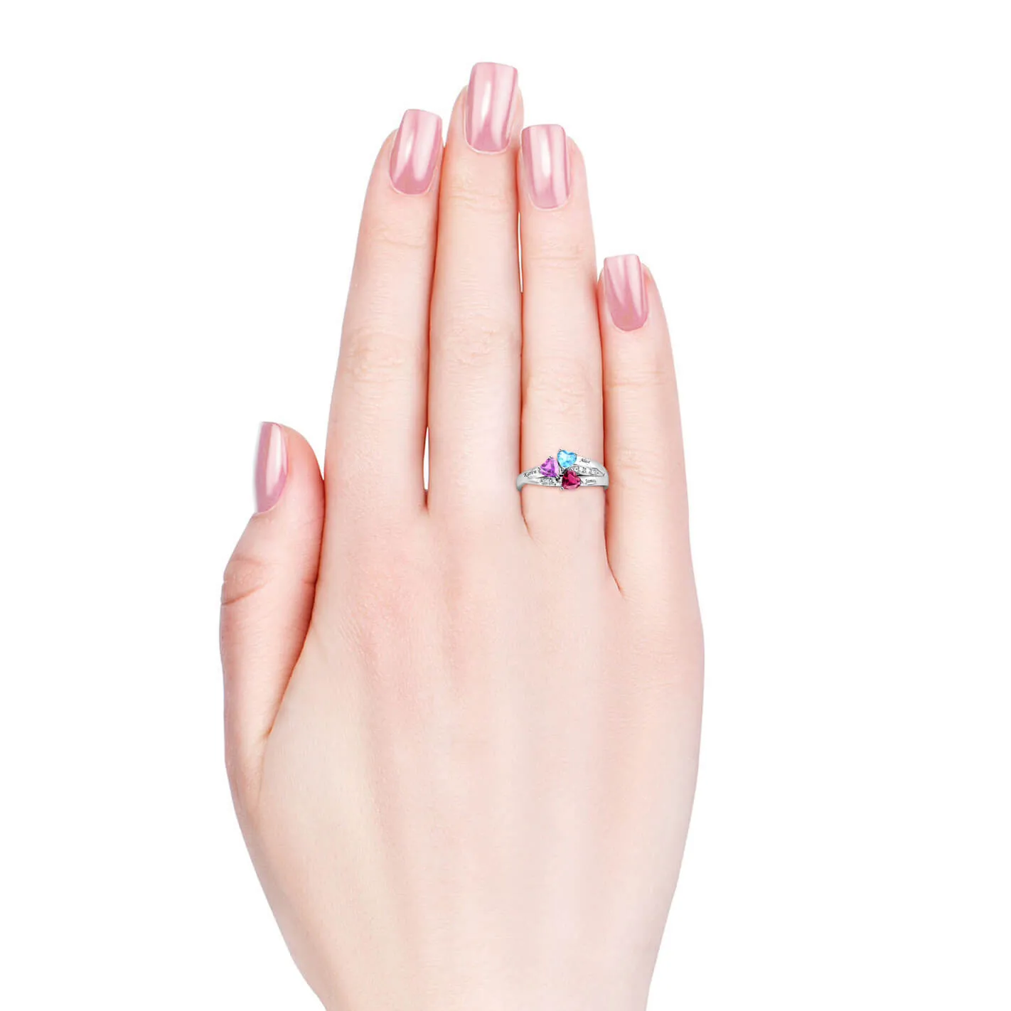 Mum's Personalised Ring, Birthstone Ring with Name, Engraved Ring