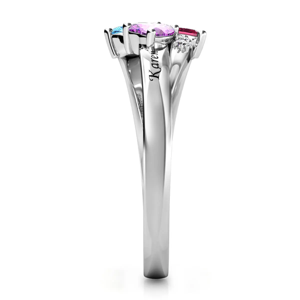 Mum's Personalised Ring, Birthstone Ring with Name, Engraved Ring