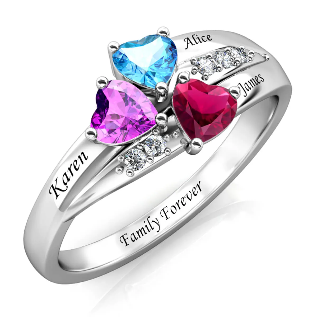 Mum's Personalised Ring, Birthstone Ring with Name, Engraved Ring