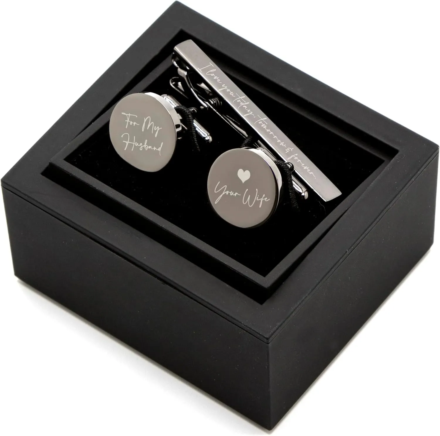 MUUJEE Engraved Cufflinks & Tie Clip