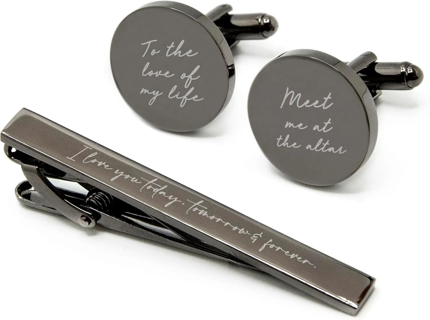 MUUJEE Engraved Cufflinks & Tie Clip