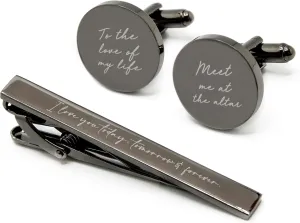 MUUJEE Engraved Cufflinks & Tie Clip