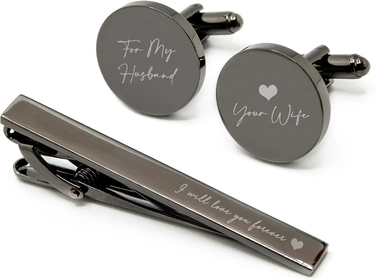 MUUJEE Engraved Cufflinks & Tie Clip