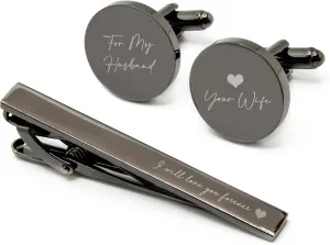 MUUJEE Engraved Cufflinks & Tie Clip