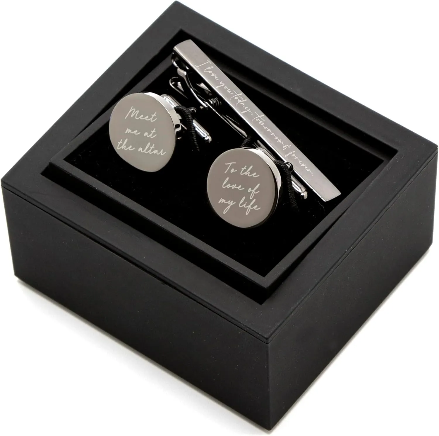 MUUJEE Engraved Cufflinks & Tie Clip