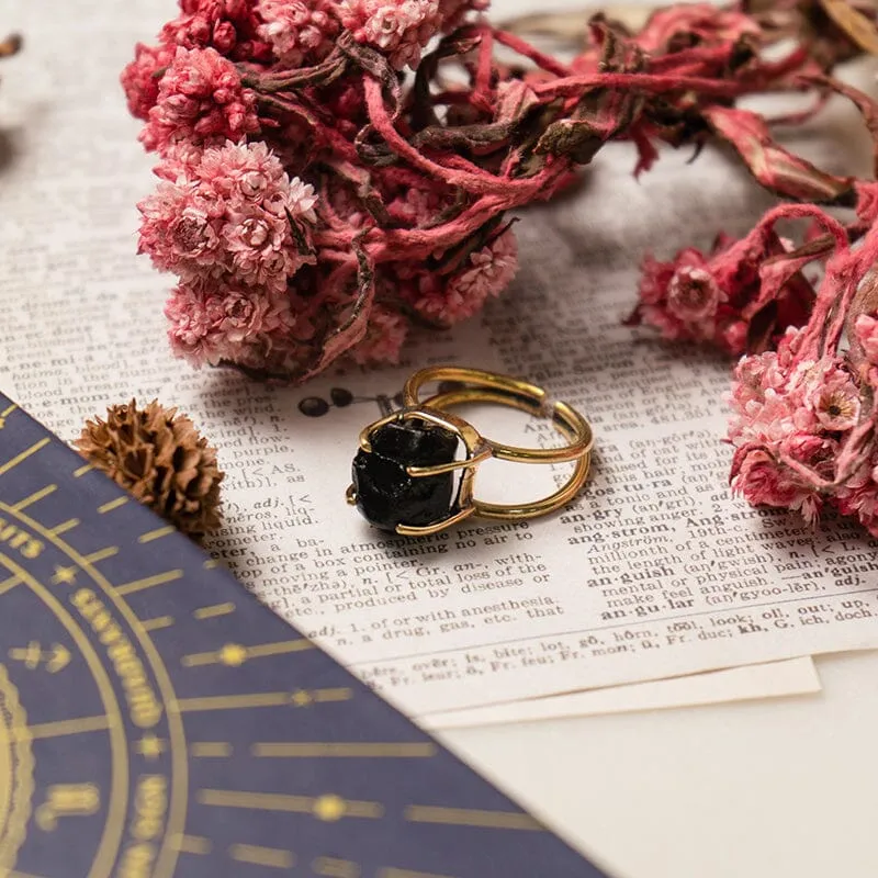 Natural Black Tourmaline Gold Plated Ring