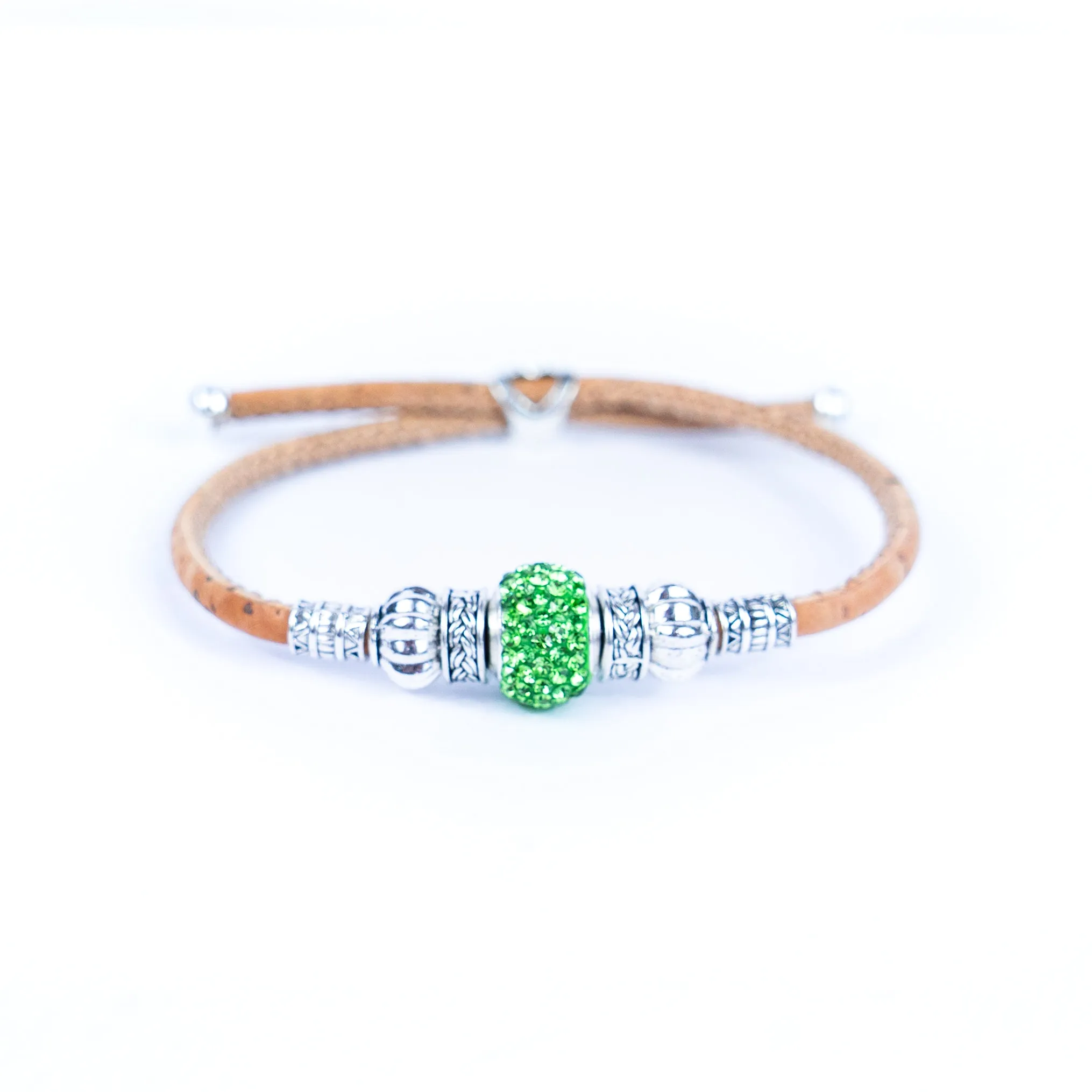 Natural cork thread and colorful shiny beads handmade women's bracelet BR-003-MIX-10