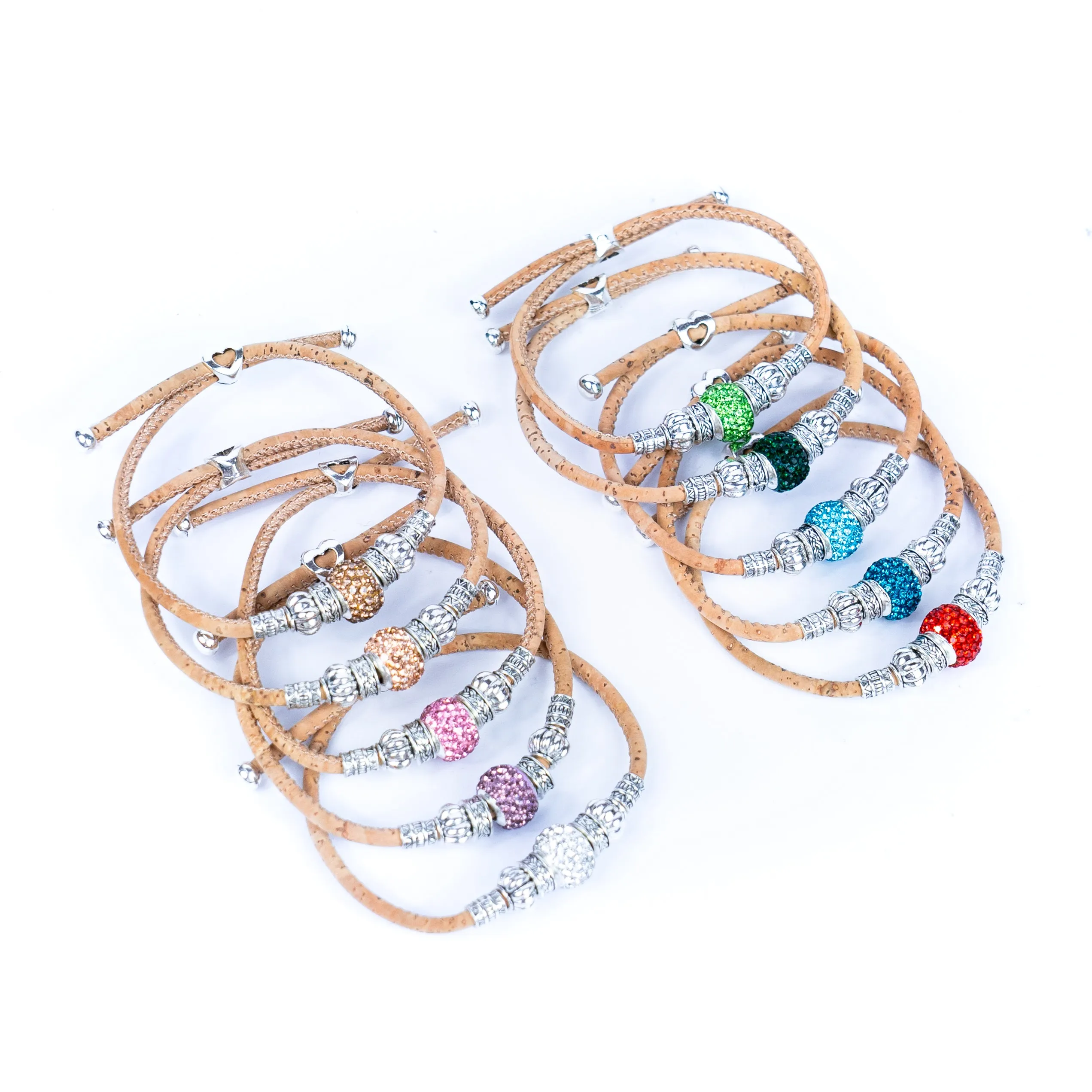 Natural cork thread and colorful shiny beads handmade women's bracelet BR-003-MIX-10