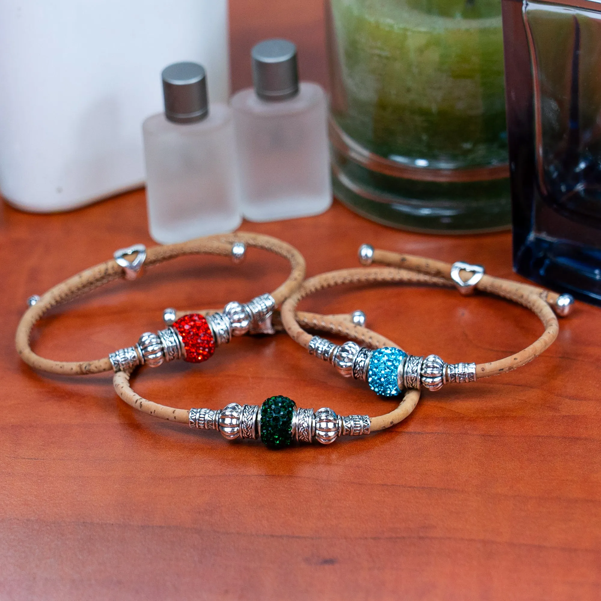 Natural cork thread and colorful shiny beads handmade women's bracelet BR-003-MIX-10