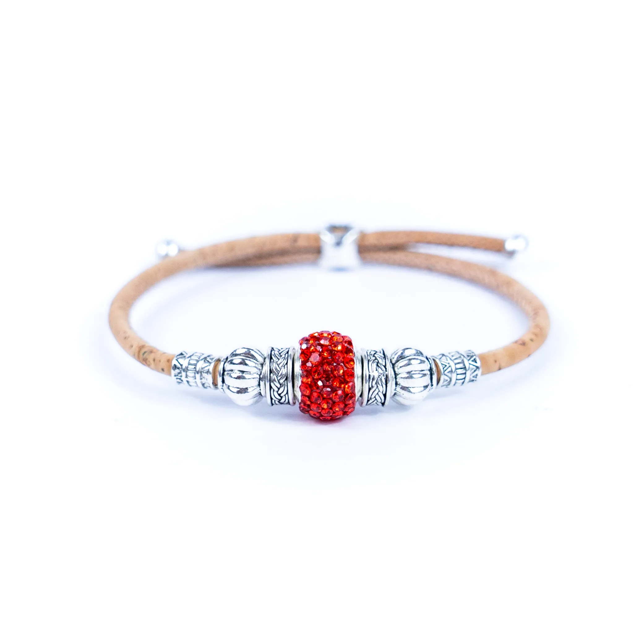 Natural cork thread and colorful shiny beads handmade women's bracelet BR-003-MIX-10