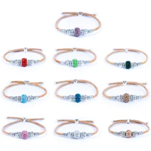 Natural cork thread and colorful shiny beads handmade women's bracelet BR-003-MIX-10
