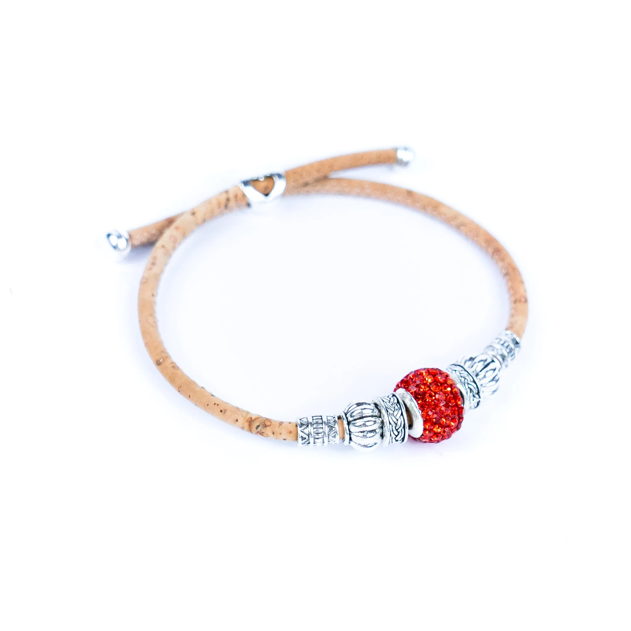 Natural cork thread and colorful shiny beads handmade women's bracelet BR-003-MIX-10