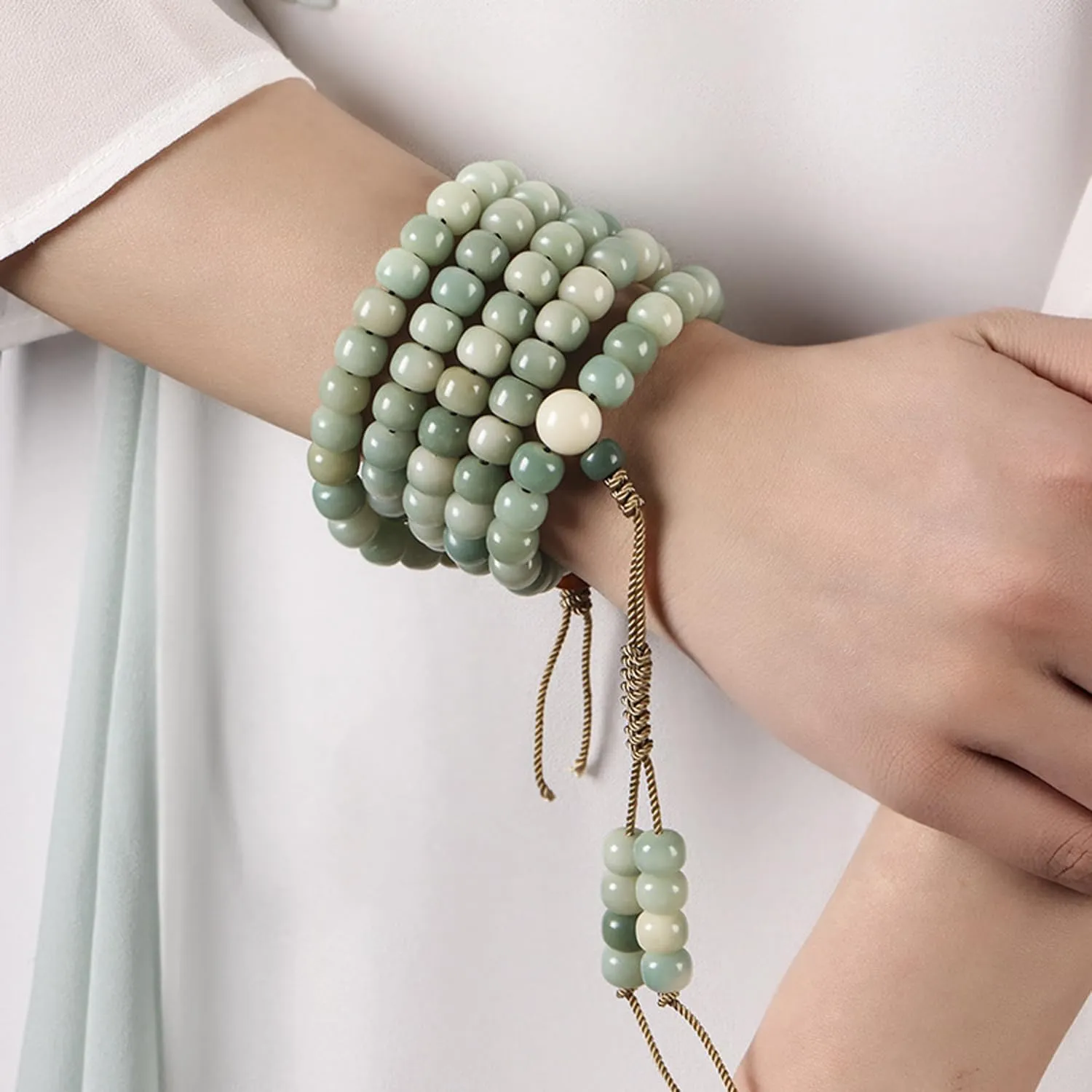 Natural Green Bodhi Seed 108 Mala Beads Bracelet for Women Buddhist Prayer Beads Necklace Meditation Mala