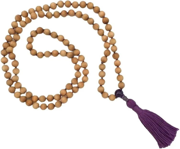 Natural Scented Wood and Amethyst 8mm 108 Mala Beads, Spiritual, Meditation Beads, Reiki, Japa Mala, Buddhist Prayer Beads, Yoga Bracelet, healing beads LKMALA-RRGU-3226