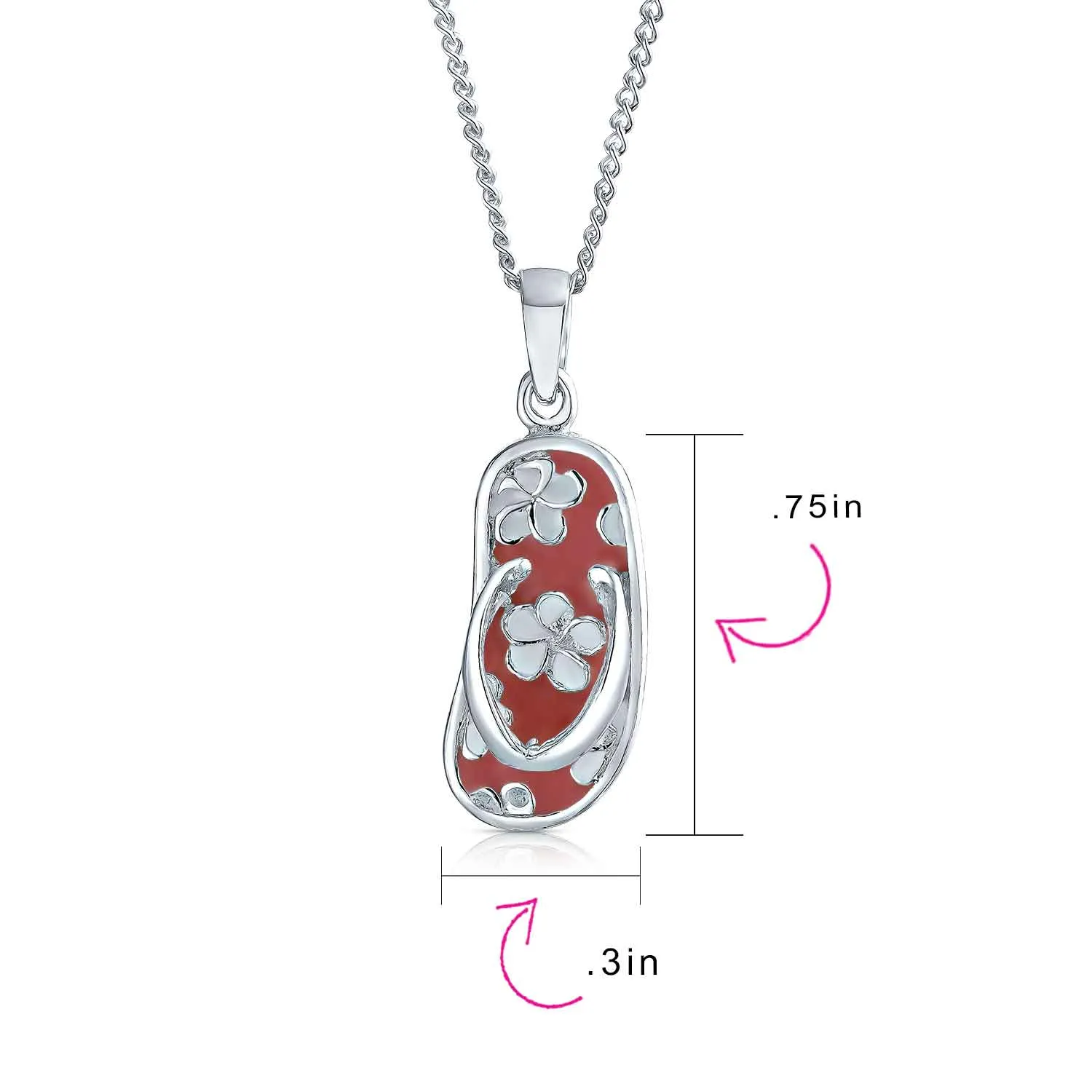 Nautical Flip Flop Pendant Necklace in Pink Sterling Silver Beach Sandal