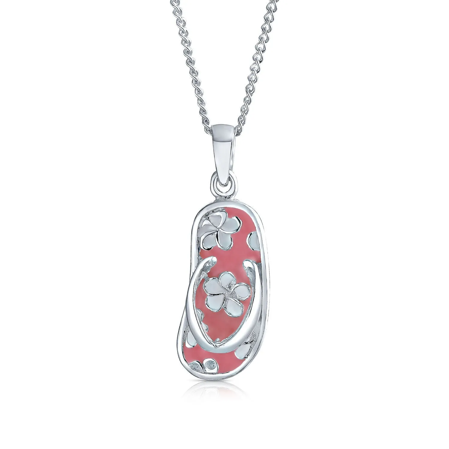 Nautical Flip Flop Pendant Necklace in Pink Sterling Silver Beach Sandal