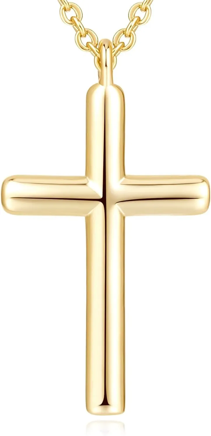 NEARLAND Cross Necklace for Women 14K Gold Cross Necklaces for Women Simple Gold Chain Faith Pendant Necklace Womens 20/25/28/33mm